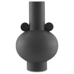 Currey and Company - Currey and Company 1200-0400 Vase, Textured Black Finish - Proving our artisanal prowess with materials is our Happy 40 collection, which includes our Happy 40 Round Black Vase. Each of the ceramic bodies of the seven vases in this family, inspired by the "Art Decoratif" period, are hand thrown. With the designs that have handles, they require great skill to adjust to the sides of each vase symmetrically. The necks of these decorative vases are straight, which means they do not have a circular edge at the mouth to reinforce them during baking, and the texture is hard to obtain, which means they have to be fired at a special temperature. We are introducing these objets dart in a textured matte white and a textured matte black.