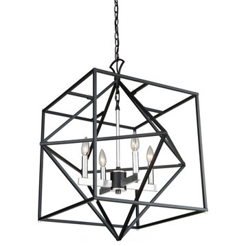 Roxton Chandelier, Matte Black and Polished Nickel, 28''H