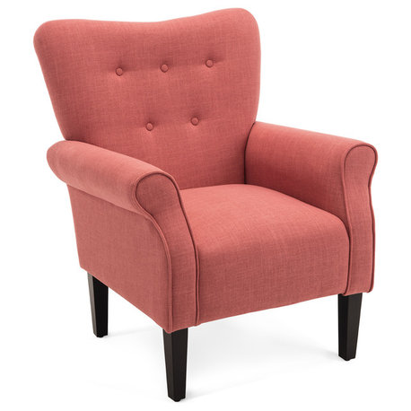 High Wingback Linen Armchair, Brick
