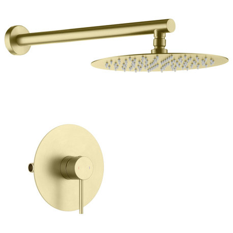 Circular Single Function Shower System, Rough, Valve, Brushed Gold