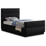 Meridian Furniture - Paxton Chenille Fabric Upholstered Bed, Black, Twin - Embrace the essence of cozy sophistication with the Paxton Chenille Fabric Bed, a haven designed to elevate your sleep experience and enhance your bedroom's aesthetics. The bed is adorned in a luxurious rich black chenille fabric, its soft texture inviting you to sink into its warmth. The subtle sheen of the chenille adds a touch of elegance, creating a timeless look that complements various decors. The headboard features a classic horizontal channel tufted design, adding visual interest and dimension to the bed. This sophisticated detail exudes a touch of vintage charm, making the Paxton a perfect fit for both traditional and contemporary spaces.