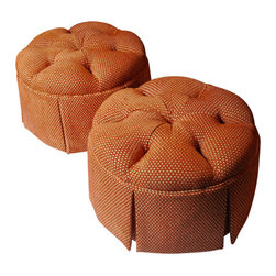 Pair of Custom Tufted Orange Poufs from Beachley Furniture - Products
