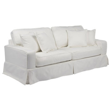 Sunset Trading Americana Box Cushion Fabric Slipcover Track Arm Sofa in White