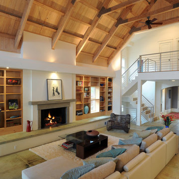Contemporary Living Room with Cathedral Ceiling
