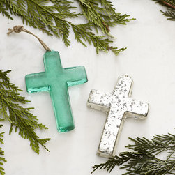 AQUA GLASS CROSS ORNAMENTS - NEW - Christmas Ornaments