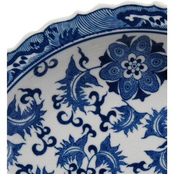 14" Floral Blue and White Porcelain Plate