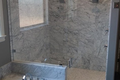 Bathroom - contemporary bathroom idea in Other with a hinged shower door