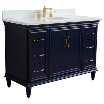 49" Single Sink Vanity, Blue Finish With White Quartz and Oval Sink