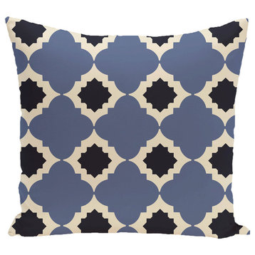 Medina Geometric Print Pillow, Navy Blue, 18"x18"