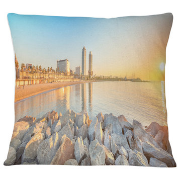 Barceloneta Beach in Barcelona Seashore Photo Throw Pillow, 18"x18"