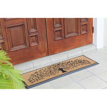 A1HC Flocked Rubber and Coir Molded Double Doormat, Shedding Leaf Design, Beige/Black, 18"x48"