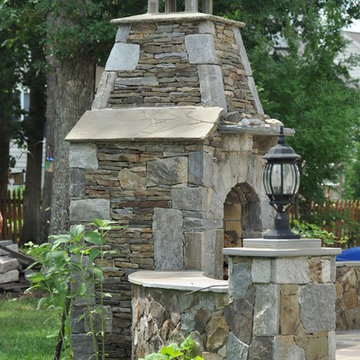 Outdoor Fireplace w/ Mountain Ridge Stone Dry Stack & Chocolate Grey Stone Face