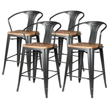 Pemberly Row 26" Metal Counter Stool in Gray/Silver (Set of 4)