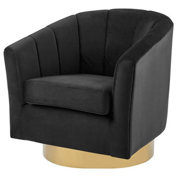 New Pacific Direct Natasha 18" Velvet Fabric Swivel Accent Arm Chair in Black