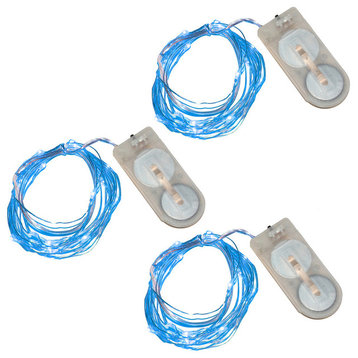 20 Battery Powered Mini LED String Lights Ultra Bright White, Set of 3, Blue