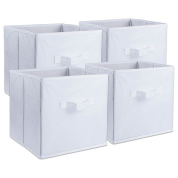 DII 11" Square Nonwoven Solid PP Plastic Cube Storage Bin, White, Set of 4