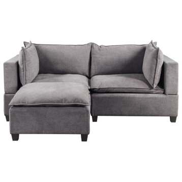 Madison Fabric Down Feather Sectional Couch Loveseat With Ottoman, Light Gray