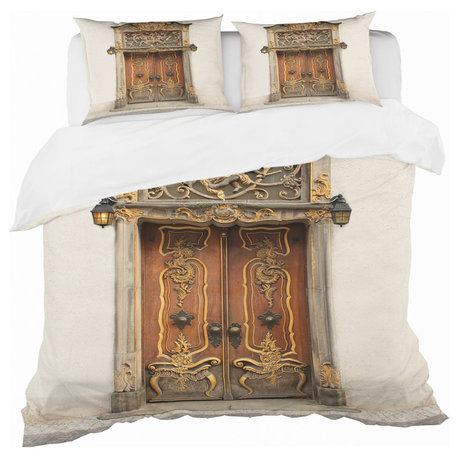 Old Door With Gold Ornaments Vintage Duvet Cover Set, Queen