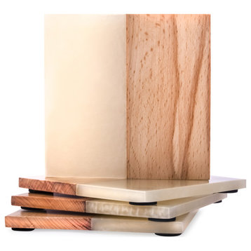 Fusion Wood and Marble Effect 4 pieces Half and Half Coaster Set