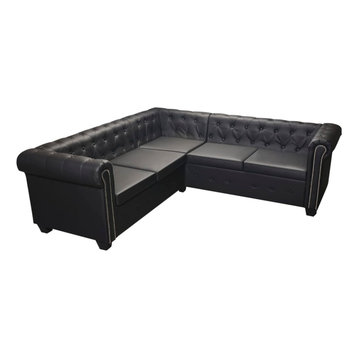 vidaXL Chesterfield Corner Sofa 5-Seater Faux Leather Black Chaise Longue