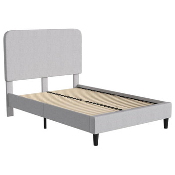 Addison Light Grey Full Fabric Upholstered Platform Bed - Headboard with...