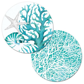 Reversible Round Plastic Placemats Coral Life Set of 4
