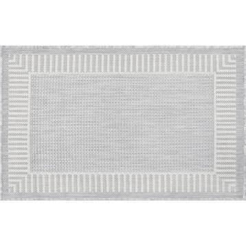 Elgin Transitional Striped Border Gray/Cream Indoor/Outdoor Scatter Mat 2'x3'