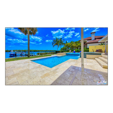Bennett Nokomis, FL Custom Court Yard Swimming Pool & Spa With Raise Beach Area.