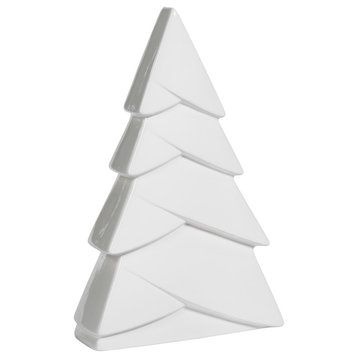 12" Tall Ceramic Christmas Tree Tabletop Decoration, White, Set of 2