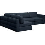 Meridian Furniture - Beckham Linen Textured Fabric 4-Piece Modular L-Shaped Sectional, Navy - Liven up your living space with this Beckham navy durable linen polyester fabric sectional. Its navy color complements any contemporary home decor, while its durable linen and polyester fabric upholstery provides you with a soft and comfortable place to sit. This sectional is modular, so you can create infinite configurations, which are easily attached using the attachment latch underneath. Its linen, wood, and foam construction guarantees stability for years to come.