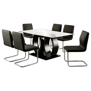 Furniture of America Moya Contemporary 7-Piece Wood Dining Set in Black