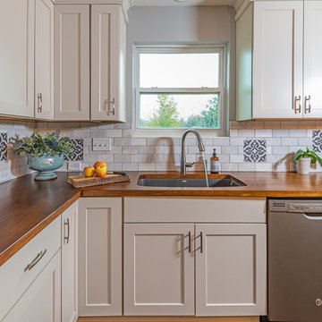 Farmhouse kitchen with wood counter tops