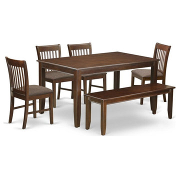 East West Furniture Dudley 6-piece Wood Kitchen Set with Bench in Mahogany