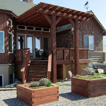 Timber Frame Attached Pergola Over Wooden Deck