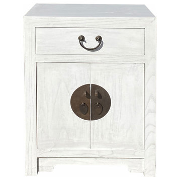 Oriental Distressed Off White Lacquer End Table Nightstand Cabinet Hcs7128