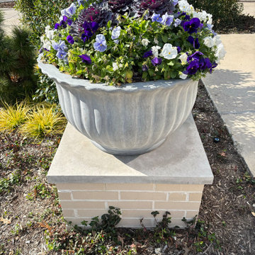 Large Entry Planter on Brick Pedestal With Seasonal Color