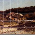 Picture-Tiles.com - Gustave Courbet Village Painting Ceramic Tile Mural #63, 72"x60" - Mural Title: La Ferme De Bonnevaux
