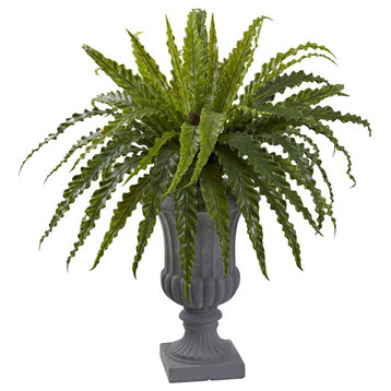 30" Birds Nest Fern Artificial Plant With Urn, Green