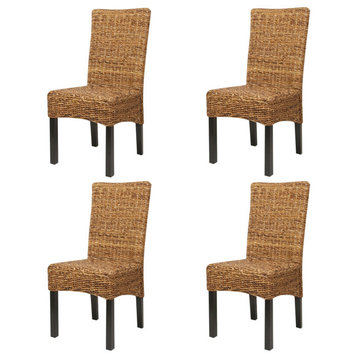 vidaXL 4x Dining Chair w/ Backrest Solid Mango Wood Wicker Rattan Abaca Seats