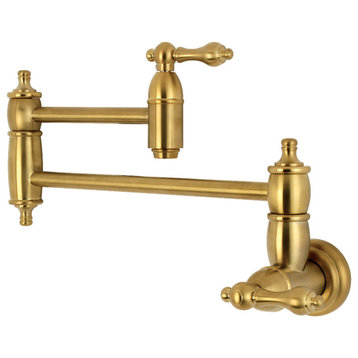 Kingston Brass Wall Mount Pot Filler Kitchen Faucet, Brushed Brass