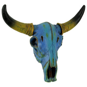 Colorful Turquoise Blue Tie Dye Steer Skull Wall Hanging