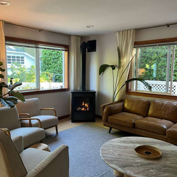 Free-Standing Gas Stove Installation – Mid-Century Modern Living Room, Seattle