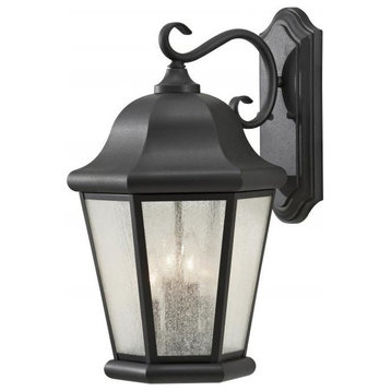 Feiss Martinsville Four Light Black Clear Seeded Glass Wall Lantern