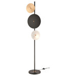 Elk Home - Salsarium Floor lamp - The striking form of the Salsarium Floor lamp adds sleek, modern style to a living room or entrance hall. Its upright pole, in a matt black finish, supports three discs that each shade a bulb. The discs, each vary in size and feature lux finishes in matt black, satin brass and white marble. A black, metal base gives this piece stability. The Salsarium also features foot switch for added convenience.