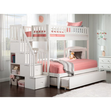 AFI Westbrook Twin over Full Solid Wood Bunk Bed with Trundle in White