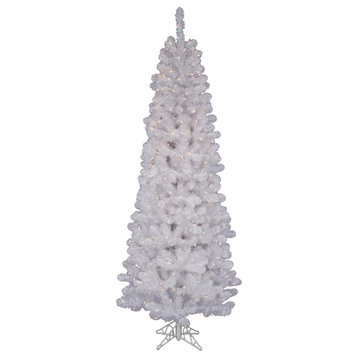 Vickerman Salem Pencil Pine Tree, White, 7.5', Frosted Warm White Led Lights