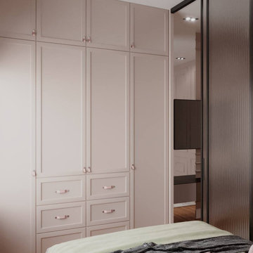 Bedroom & Living Room with Ribbed Glass Partition | 38.5 m² Apartment