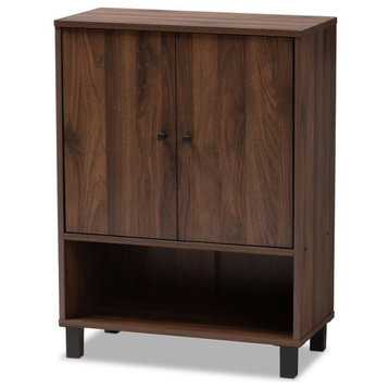 Bowery Hill Walnut Brown Finished 2-Door Wood Shoe Cabinet