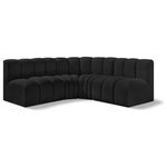 Meridian Furniture - Arc Boucle Fabric Upholstered 4-Pc. L-Shaped Modular Sectional, Black - Give your living room or den the perfect blend of style and versatility with this Arc boucle fabric curved modular Sectional. Part of the Arc modular furniture collection, this Sectional comes upholstered in rich black boucle fabric and features deep channel tufting that adds a touch of luxury while enhancing comfort and support. A seamless combination of form and function, this chair can be used with other Arc pieces to create a myriad of configurations in your well-curated room.