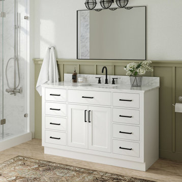 Ariel Hepburn 55" Rectangle Sink Vanity, White, 0.75" Carrara Marble